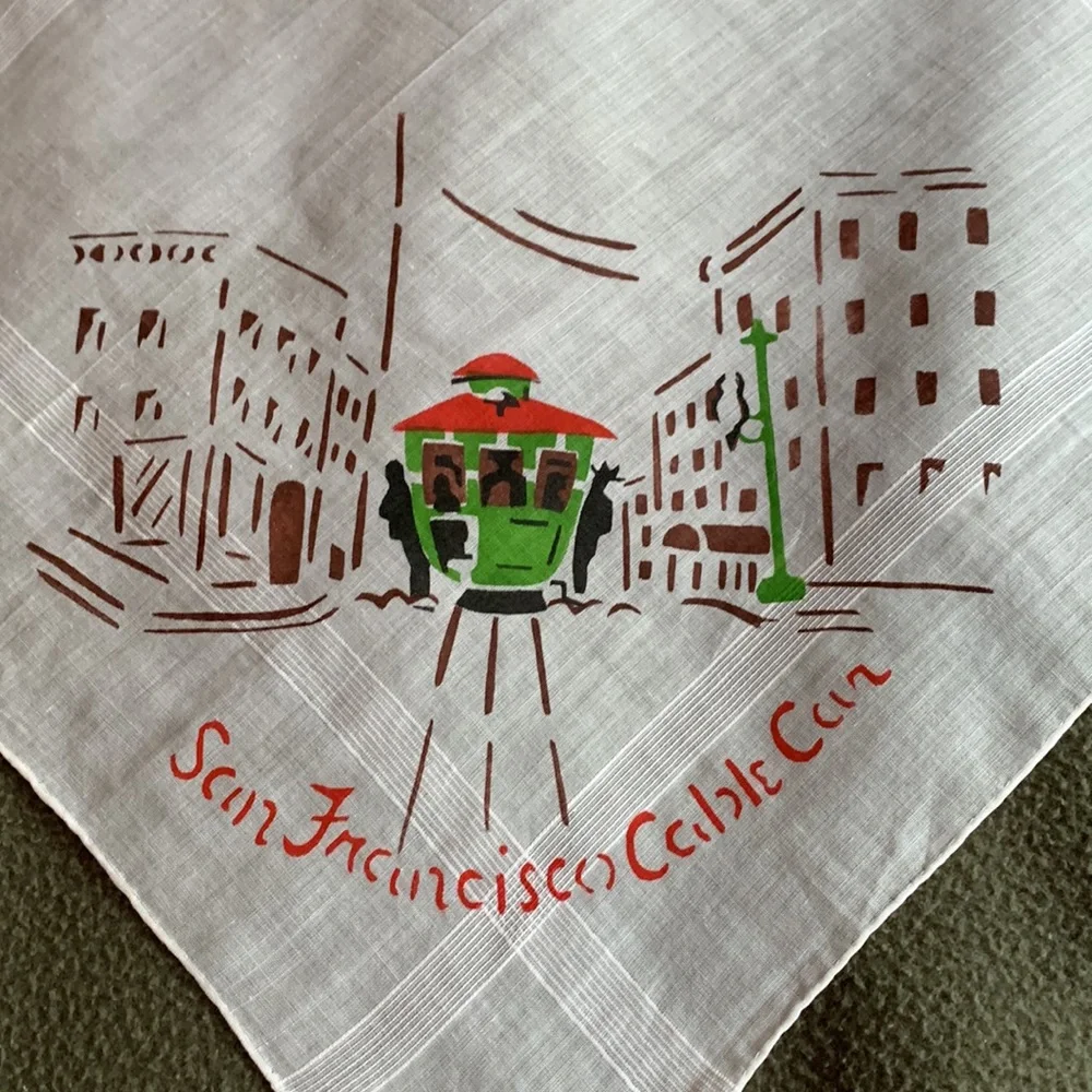 Vintage San Francisco Cable Car handkerchief. Approximately 12 x 12. - Picture 2 of 2